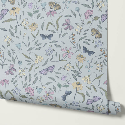 Nahia Butterfly Garden French Blue Plum Wallpaper