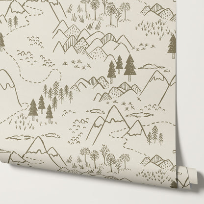 Blair Mountain Tops Olive Moss Wallpaper