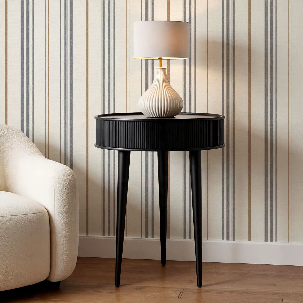 Naomi Tailor Stripes Slate Brown Wallpaper