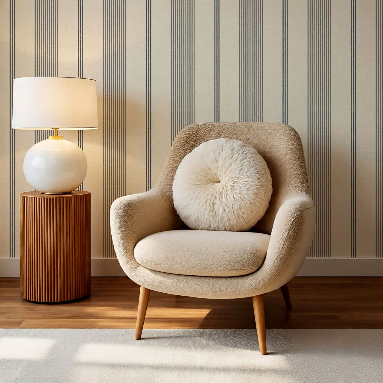 Naomi Tailor Stripes Slate Blue Wallpaper