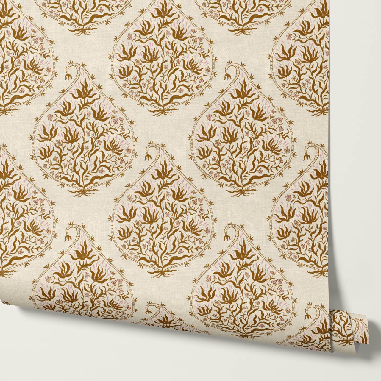 Narcisa Block Print Beige Rust Wallpaper