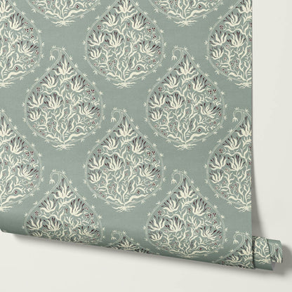 Narcisa Block Print Sea Glass Cream Wallpaper