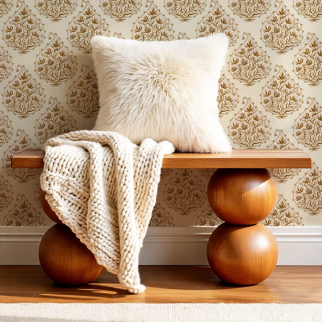 Narcisa Block Print Beige Rust Wallpaper