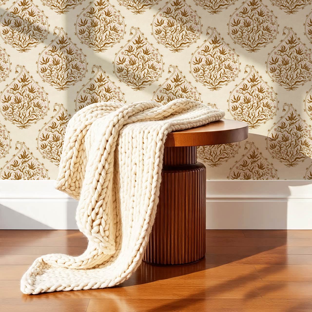 Narcisa Block Print Beige Rust Wallpaper