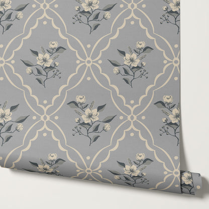 Nayeli Cottage Diamond French Blue Wallpaper