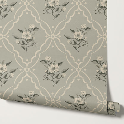 Nayeli Cottage Diamond Sage Wallpaper