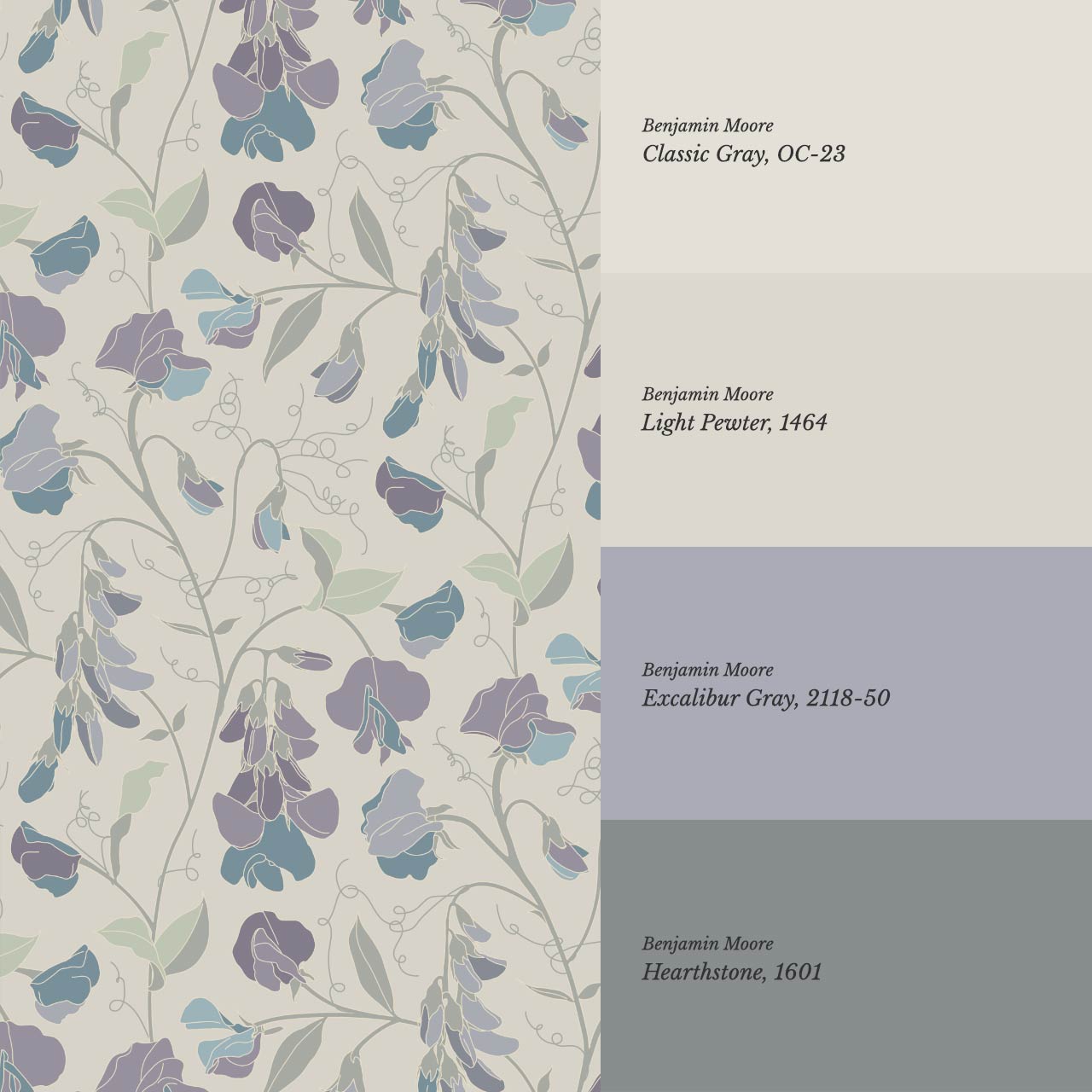 Nella Sweet Pea Olive Plum Wallpaper