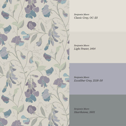 Nella Sweet Pea Olive Plum Wallpaper