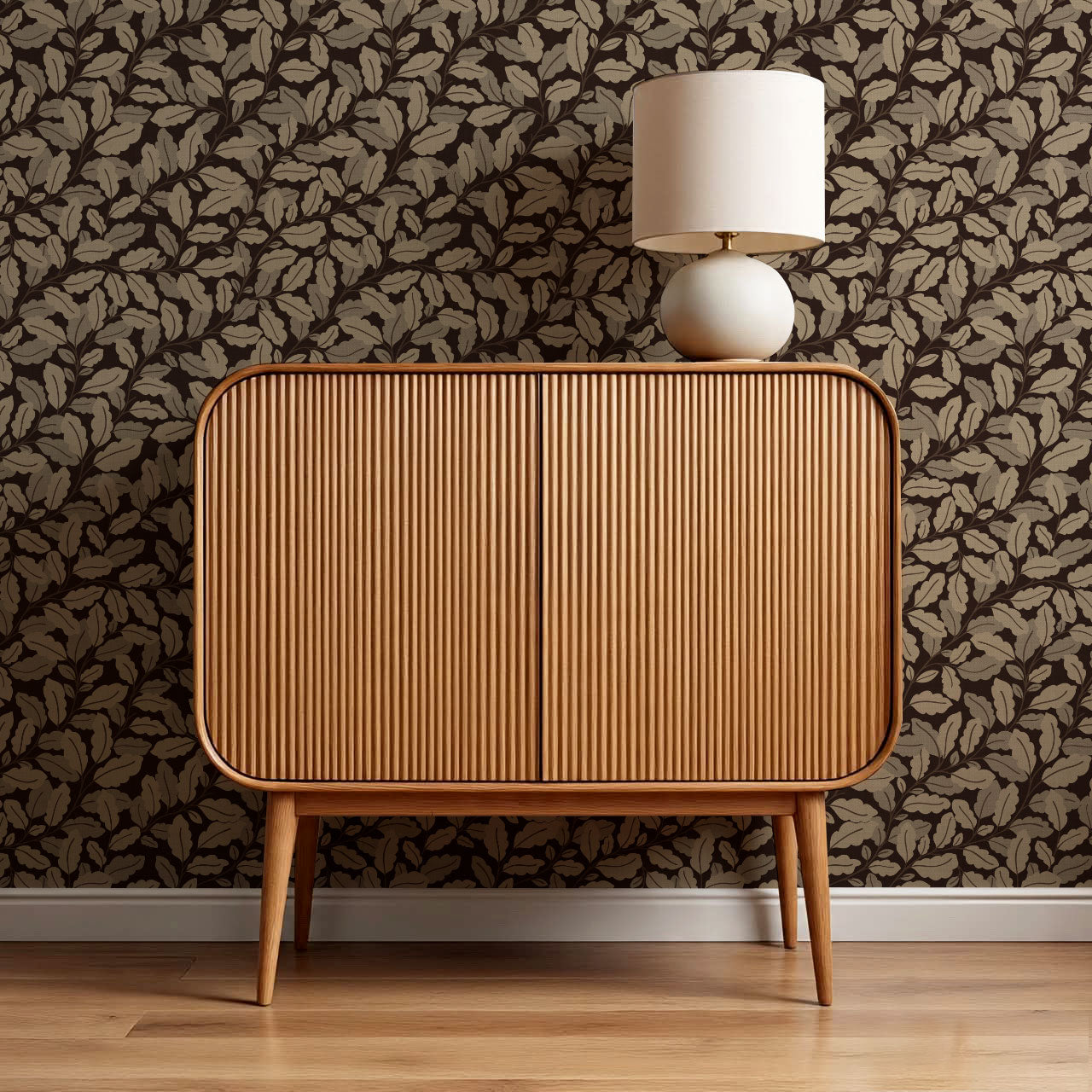 Nelly Oak Garden Deep Brown Wallpaper