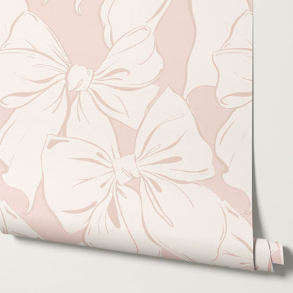 Nevaeh Large Bows Blush Cream Wallpaper