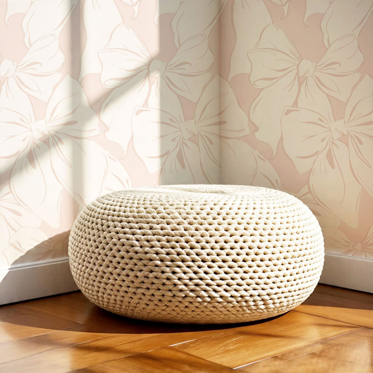 Nevaeh Large Bows Blush Cream Wallpaper
