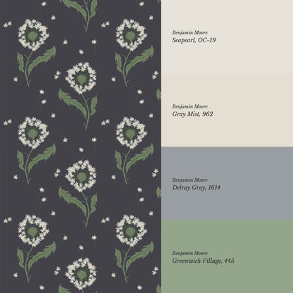 Nicolasa Dandelions Slate Green Wallpaper