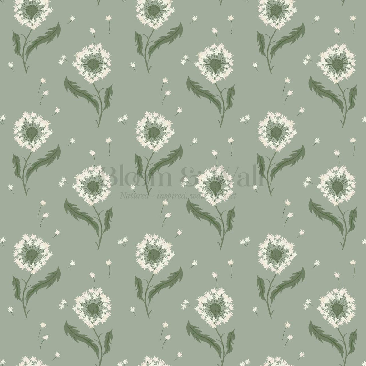 Nicolasa Dandelions Green Cream Wallpaper