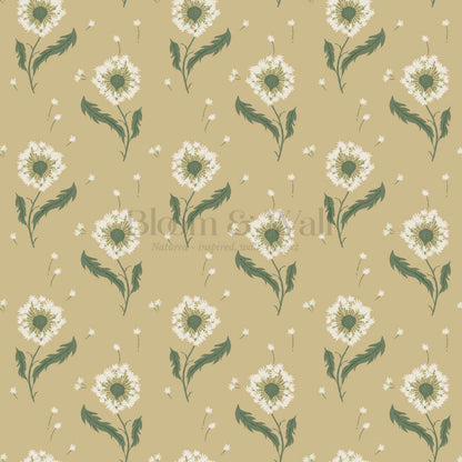 Nicolasa Dandelions Mustard Green Wallpaper