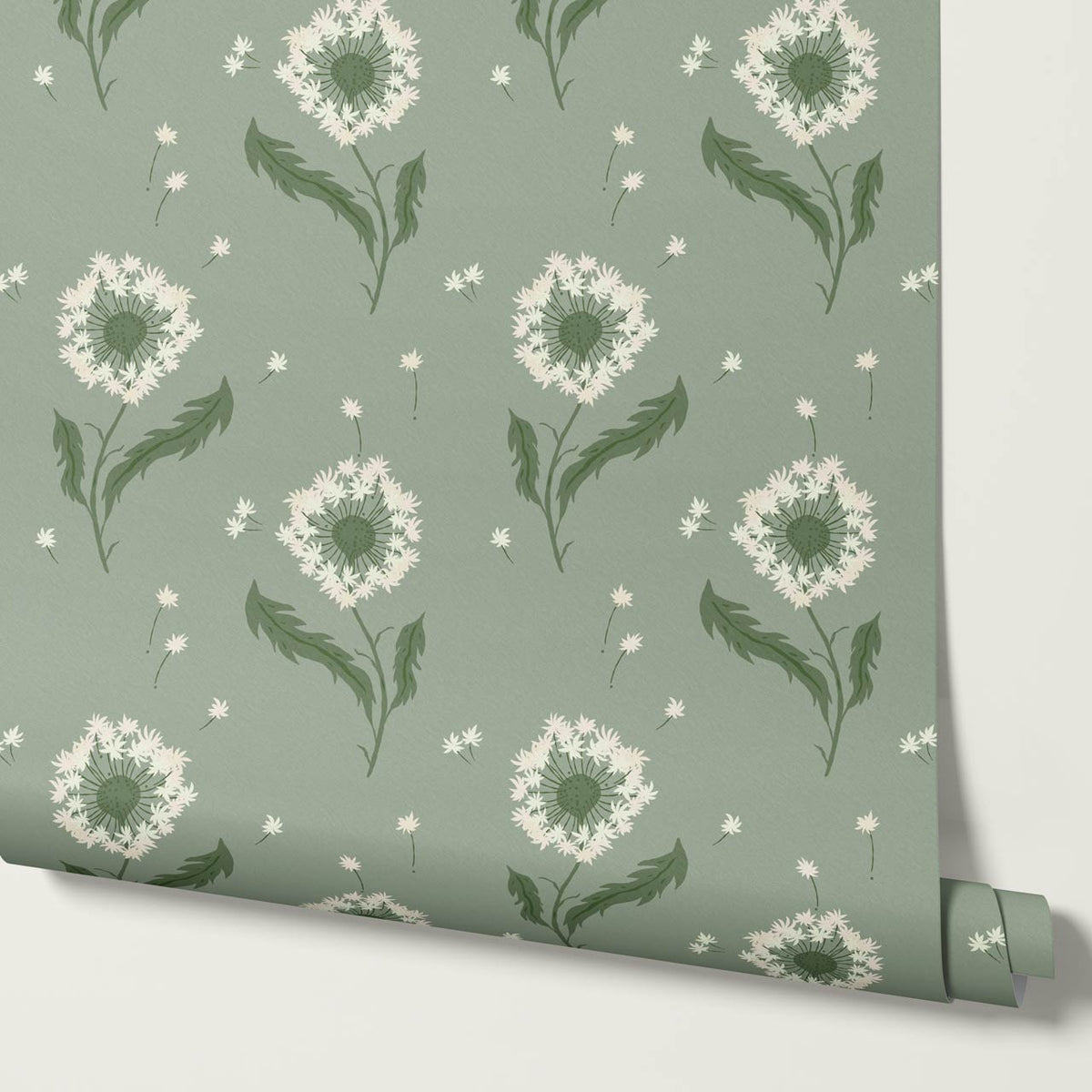 Nicolasa Dandelions Green Cream Wallpaper