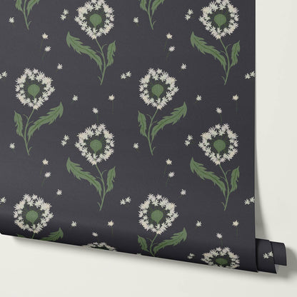 Nicolasa Dandelions Slate Green Wallpaper