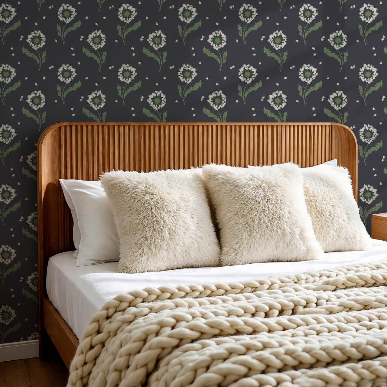 Nicolasa Dandelions Slate Green Wallpaper