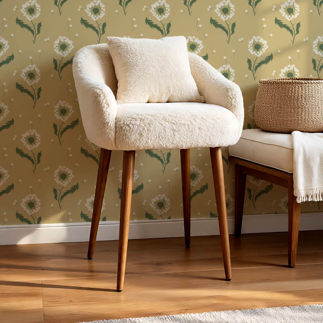 Nicolasa Dandelions Mustard Green Wallpaper