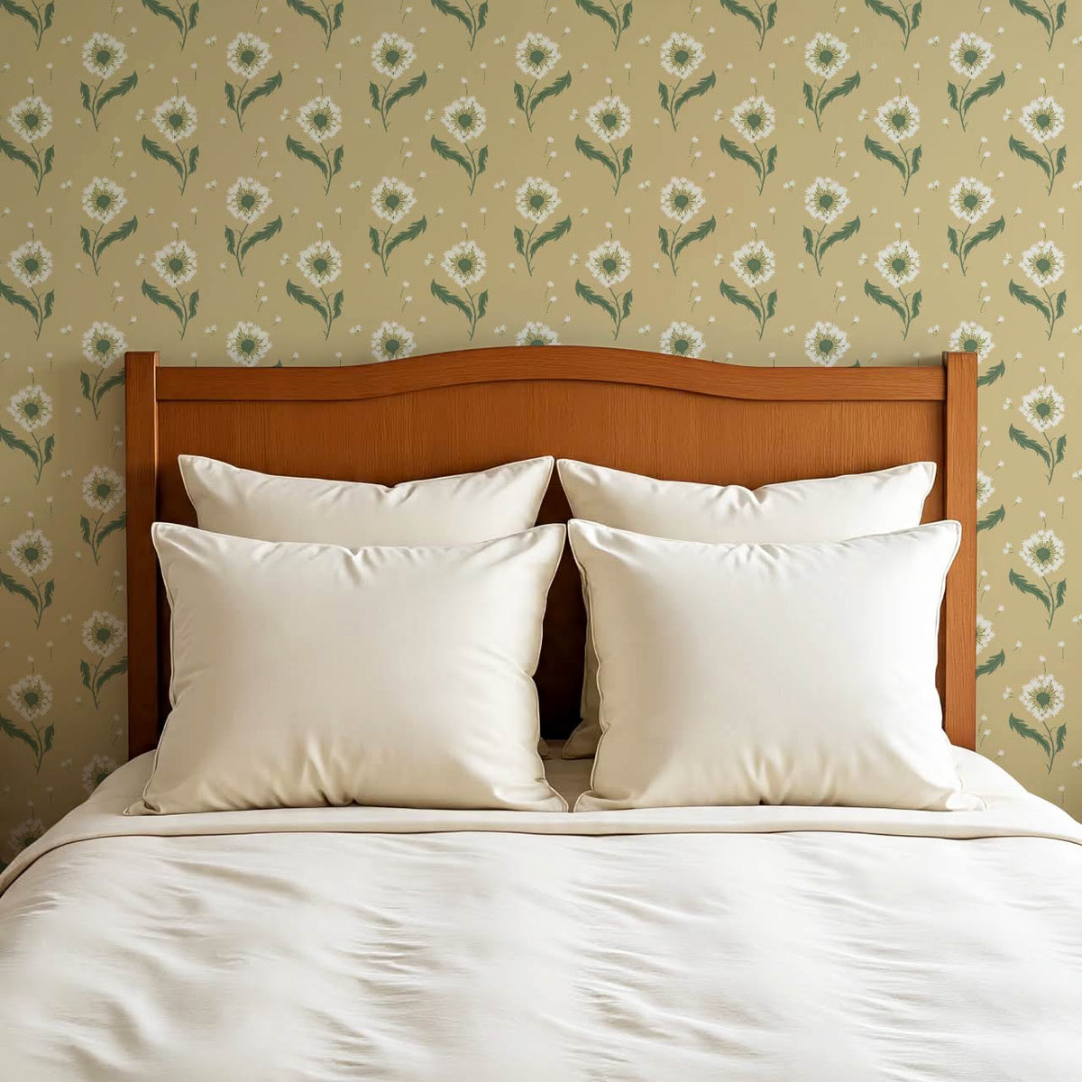 Nicolasa Dandelions Mustard Green Wallpaper