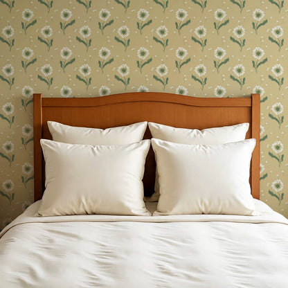 Nicolasa Dandelions Mustard Green Wallpaper
