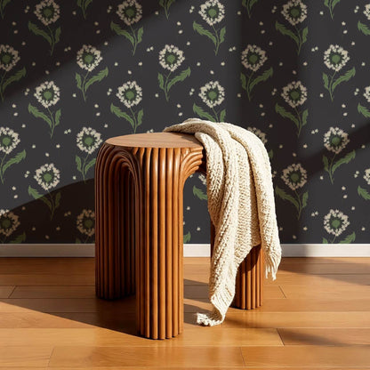 Nicolasa Dandelions Slate Green Wallpaper