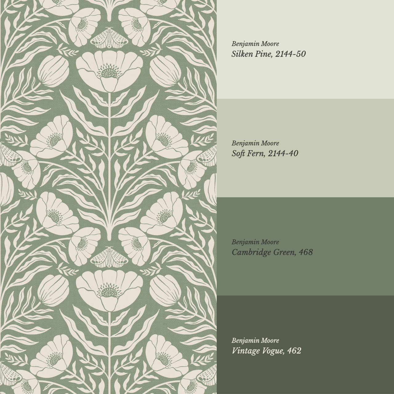 Ninette Moth Wildflower Garden Green Wallpaper