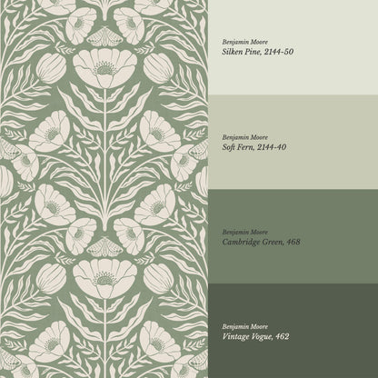 Ninette Moth Wildflower Garden Green Wallpaper