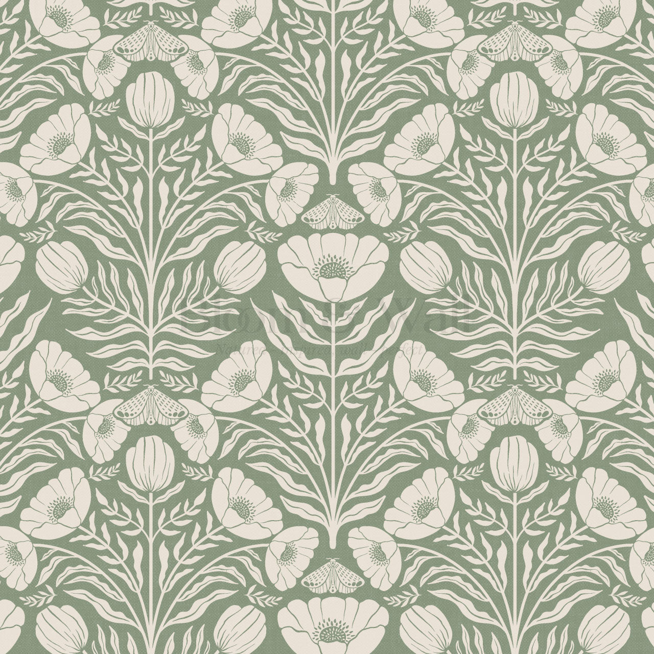 Ninette Moth Wildflower Garden Green Wallpaper