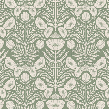 Ninette Moth Wildflower Garden Green Wallpaper