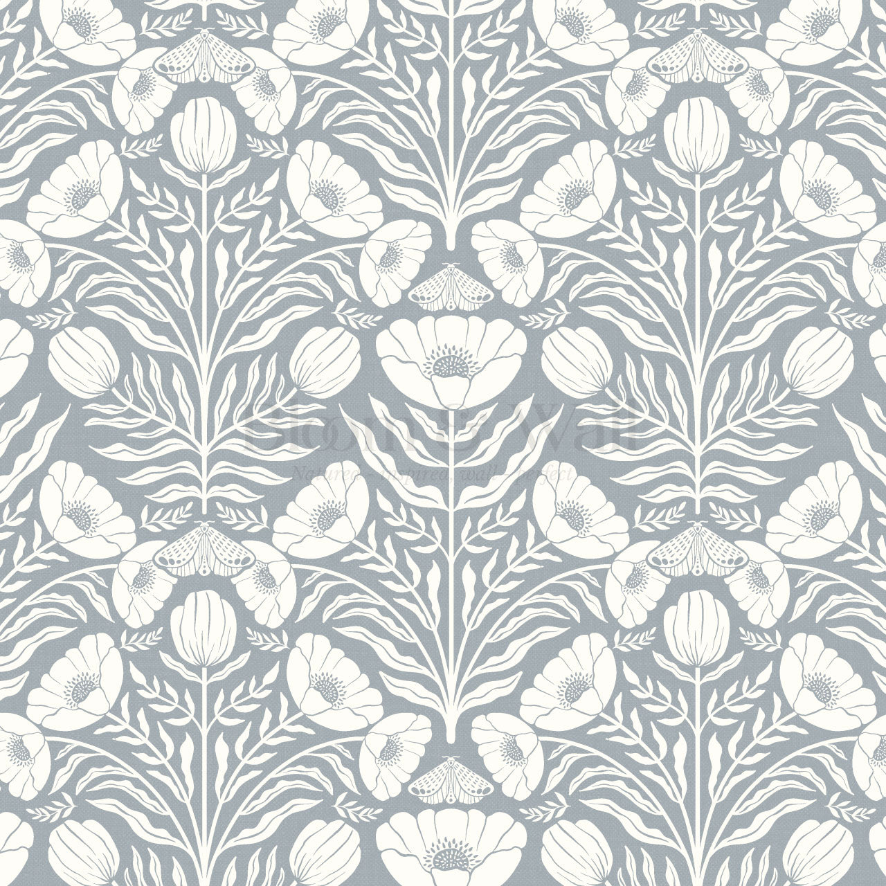 Ninette Moth Wildflower Garden French Blue Wallpaper