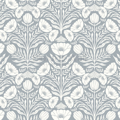 Ninette Moth Wildflower Garden French Blue Wallpaper