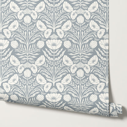 Ninette Moth Wildflower Garden French Blue Wallpaper