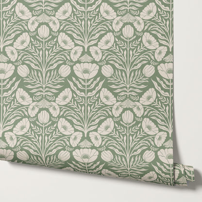 Ninette Moth Wildflower Garden Green Wallpaper