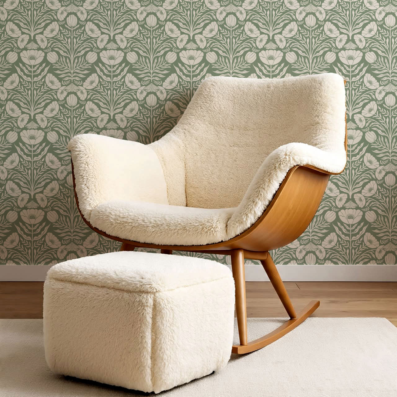 Ninette Moth Wildflower Garden Green Wallpaper