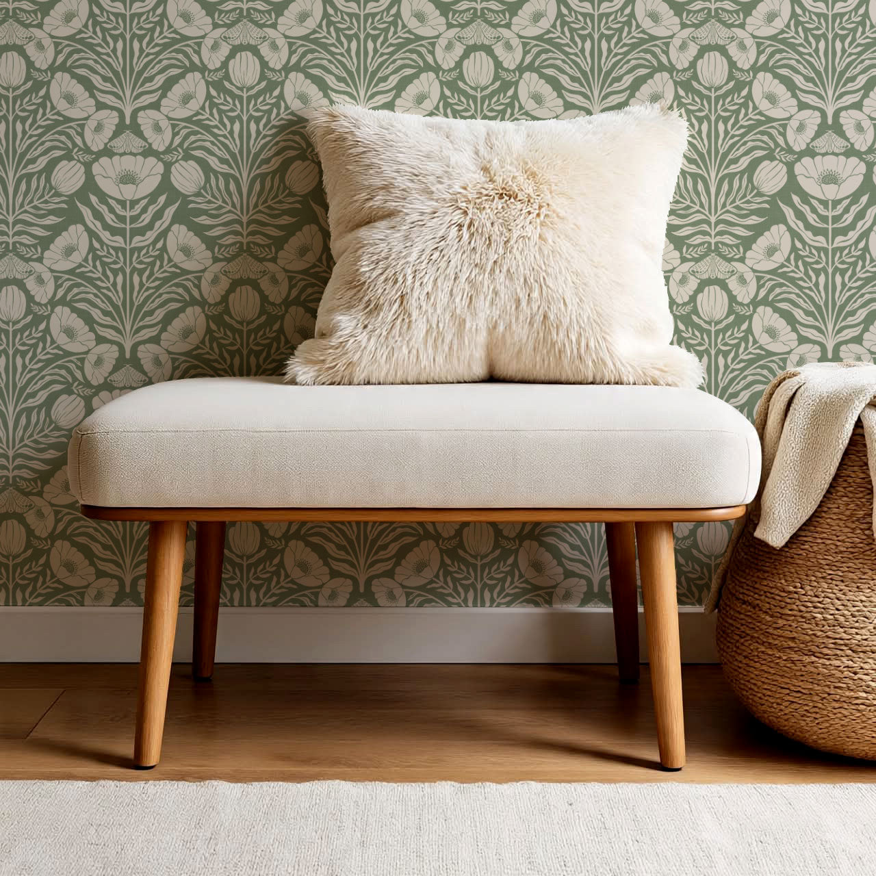 Ninette Moth Wildflower Garden Green Wallpaper