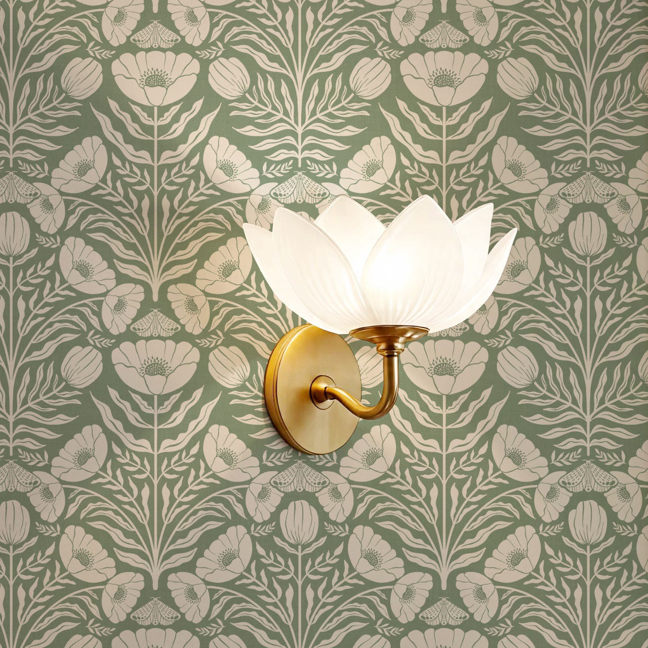 Ninette Moth Wildflower Garden Green Wallpaper