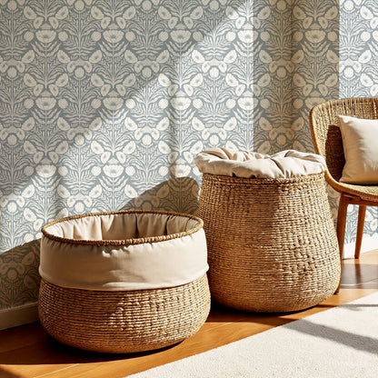 Ninette Moth Wildflower Garden French Blue Wallpaper