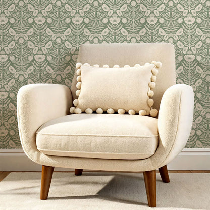 Ninette Moth Wildflower Garden Green Wallpaper