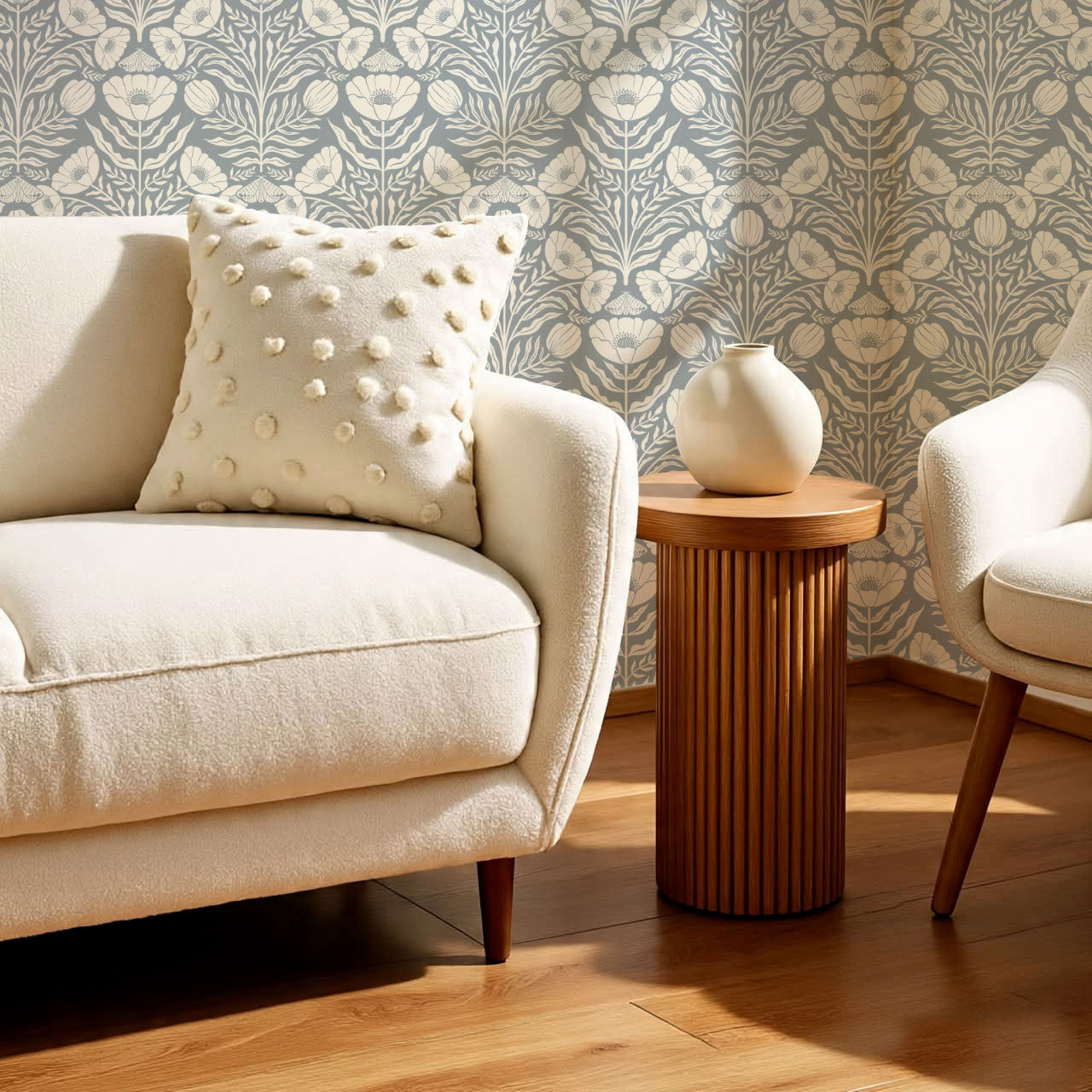 Ninette Moth Wildflower Garden French Blue Wallpaper