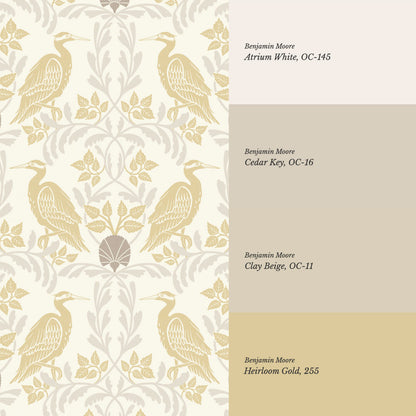 Noa Vintage Art Nouveau Herons Gold Wallpaper