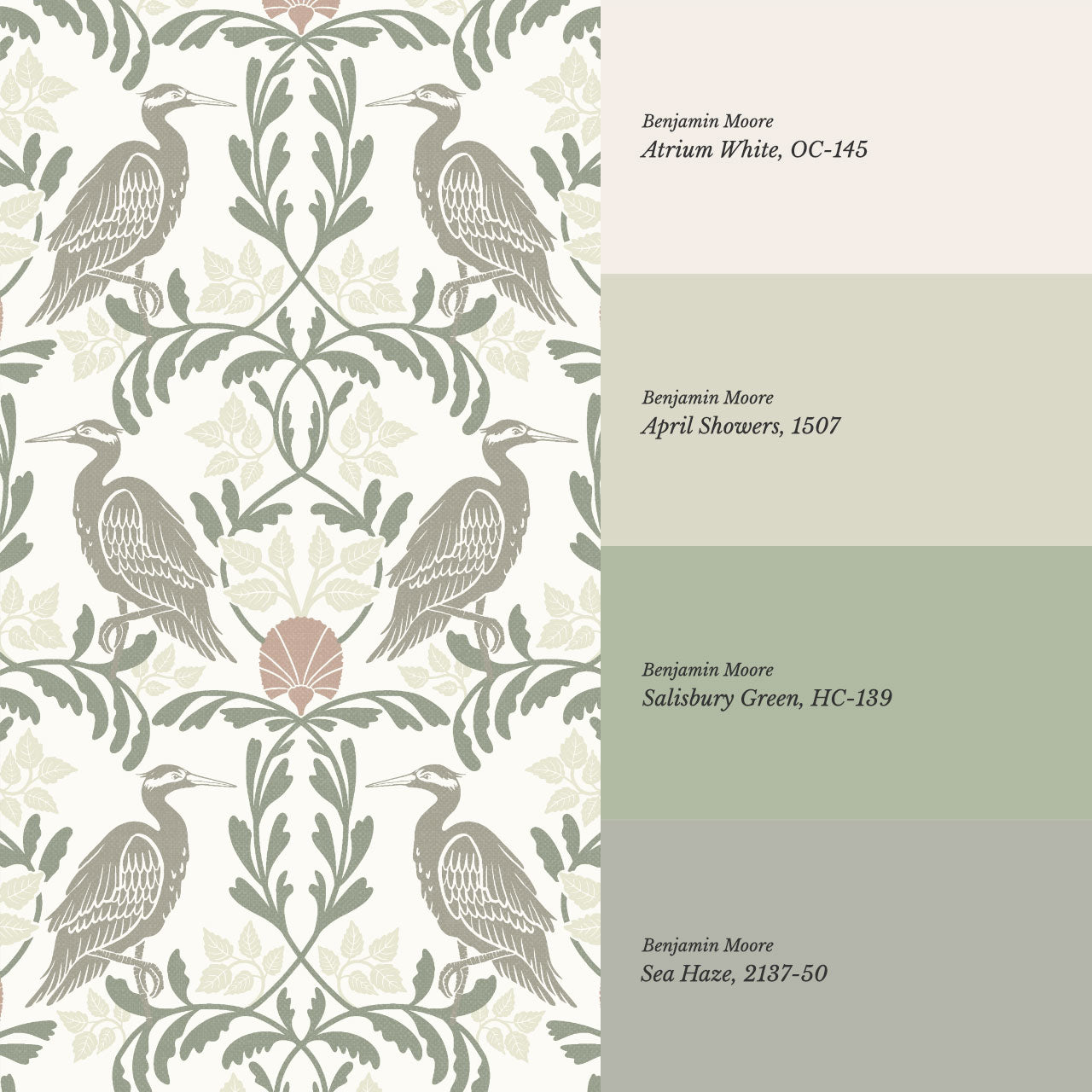 Noa Vintage Art Nouveau Herons Olive Gray Wallpaper