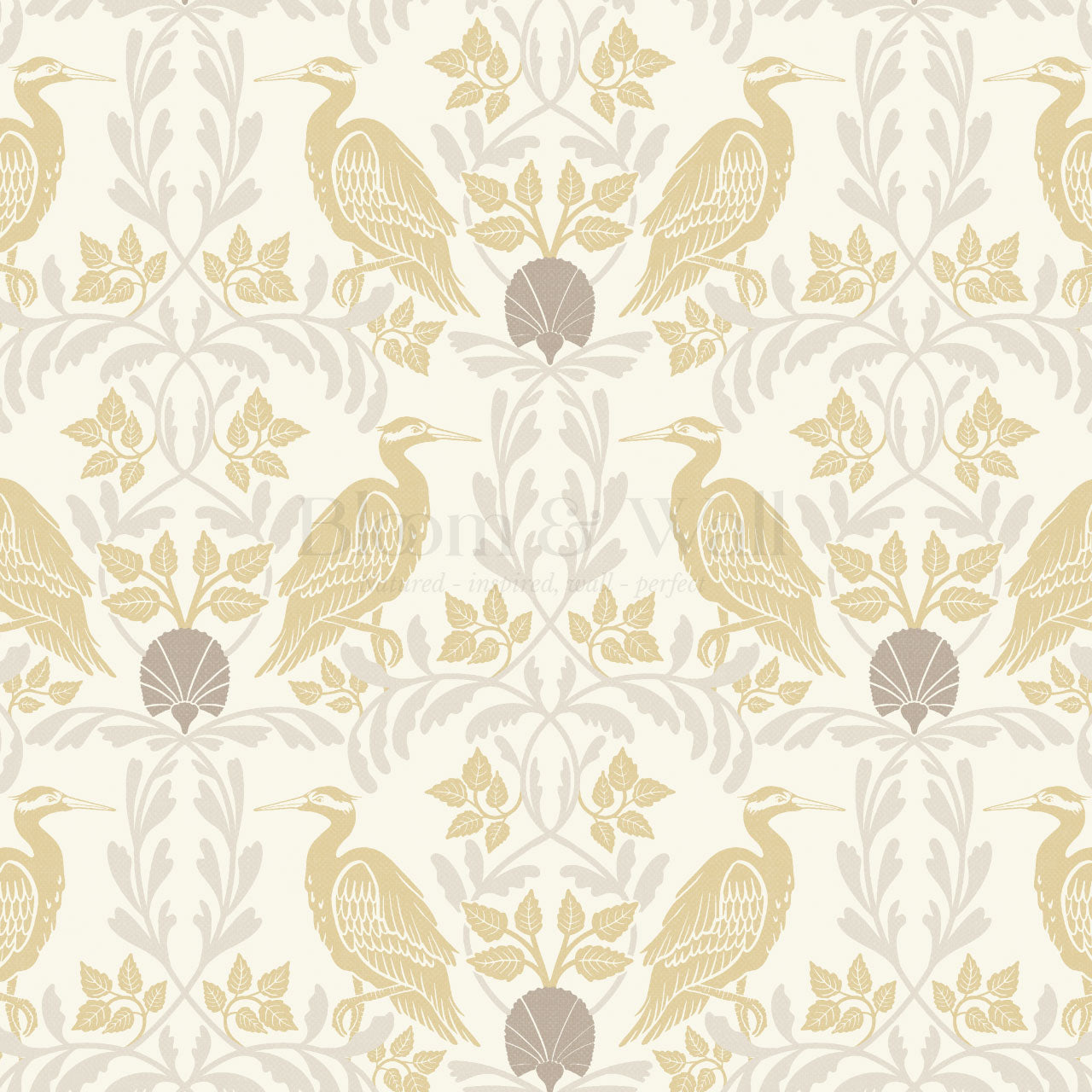 Noa Vintage Art Nouveau Herons Gold Wallpaper