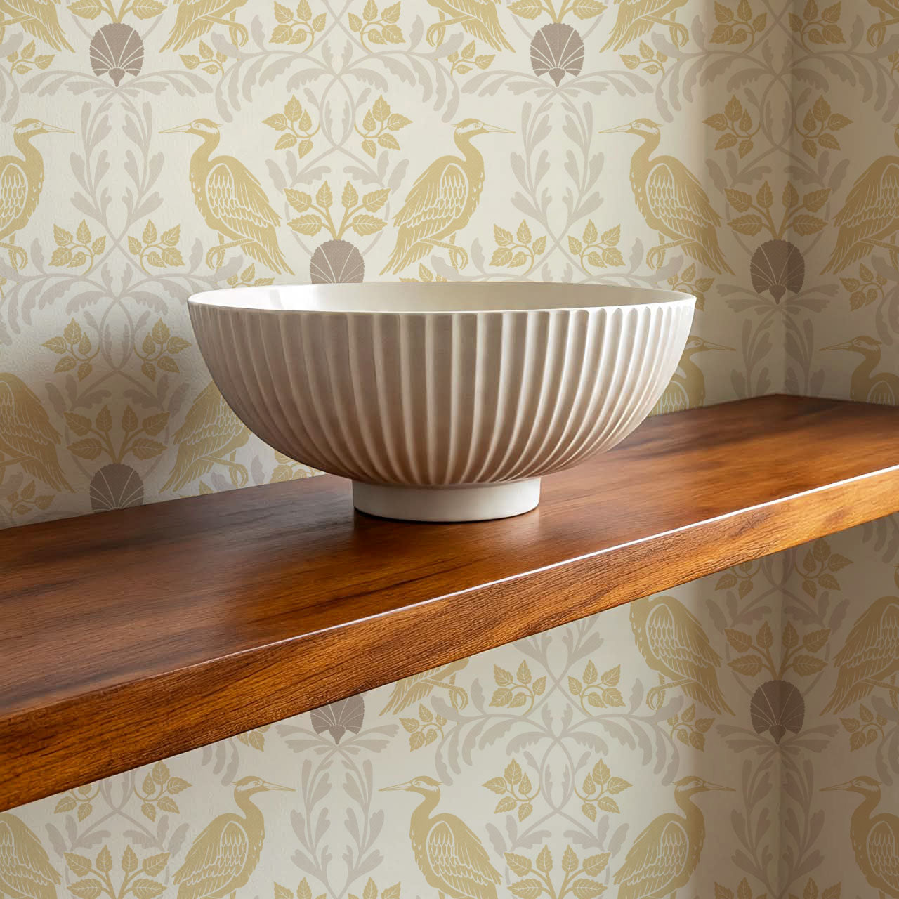 Noa Vintage Art Nouveau Herons Gold Wallpaper