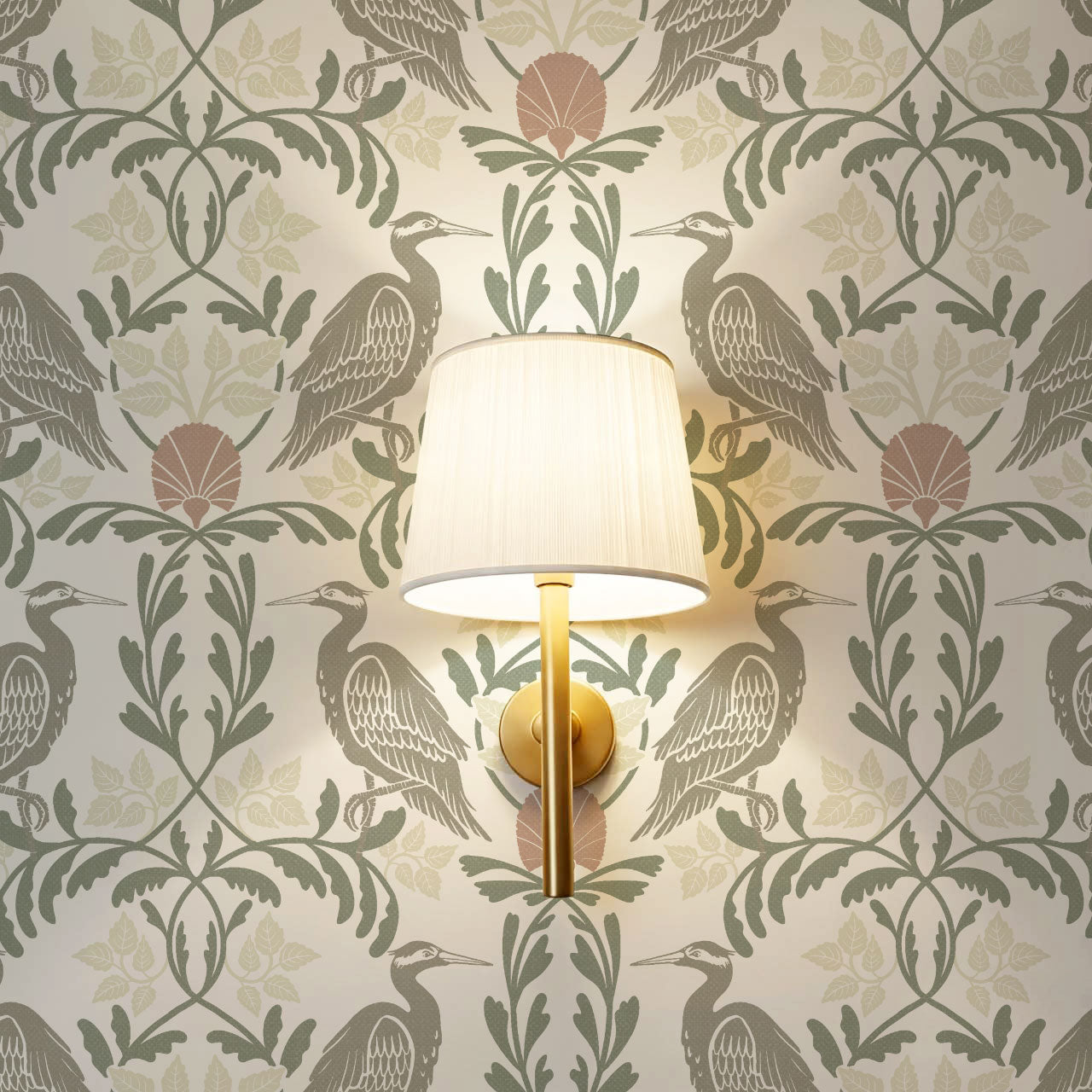 Noa Vintage Art Nouveau Herons Olive Gray Wallpaper
