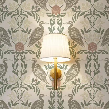 Noa Vintage Art Nouveau Herons Olive Gray Wallpaper