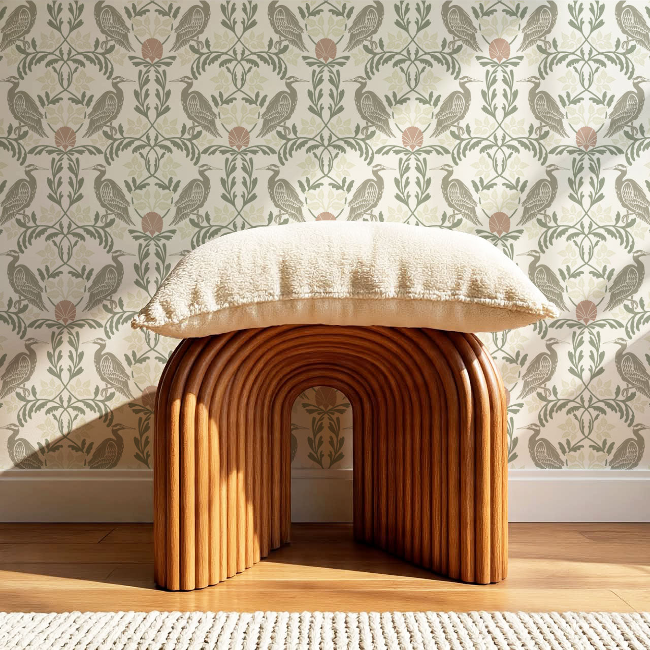 Noa Vintage Art Nouveau Herons Olive Gray Wallpaper