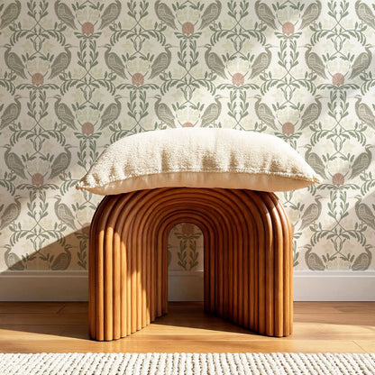 Noa Vintage Art Nouveau Herons Olive Gray Wallpaper