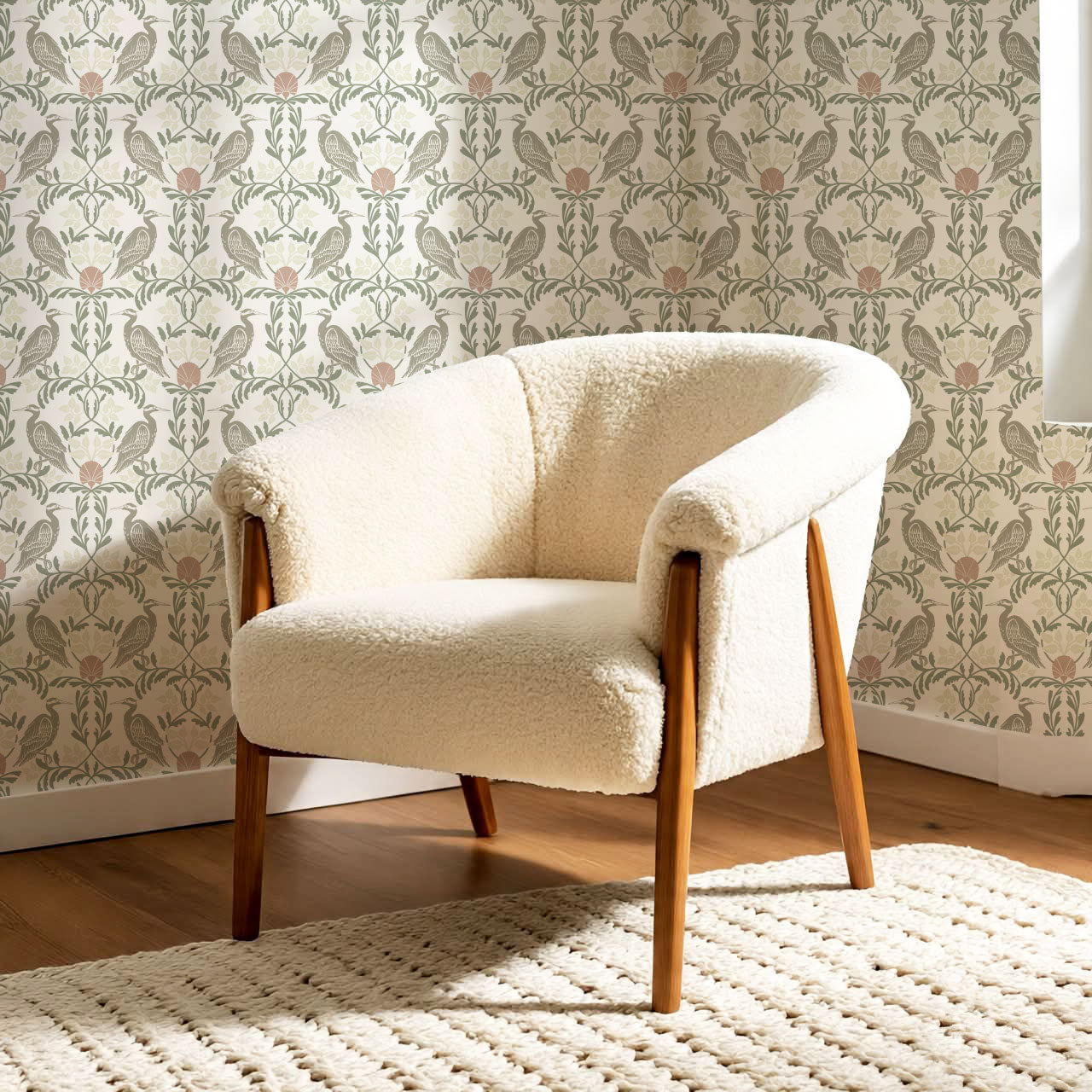 Noa Vintage Art Nouveau Herons Olive Gray Wallpaper
