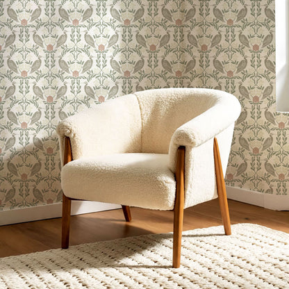 Noa Vintage Art Nouveau Herons Olive Gray Wallpaper