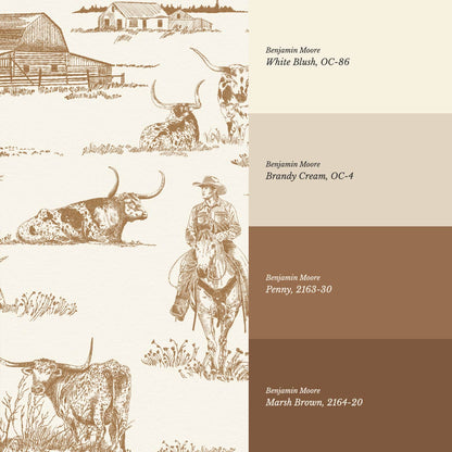 Noemi Western Longhorn Cowboy Tawny Cream Wallpaper